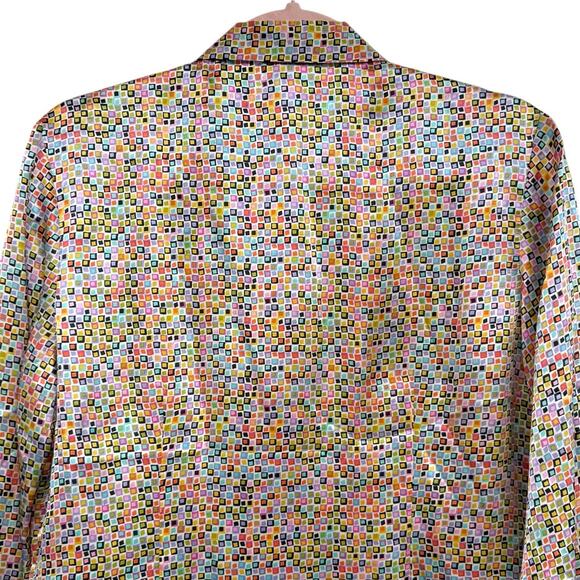 1990s Vintage 100% Silk Top Button Up Shirt Satin 3/4 Sleeve Blouse Bow Medium - Picture 5 of 9